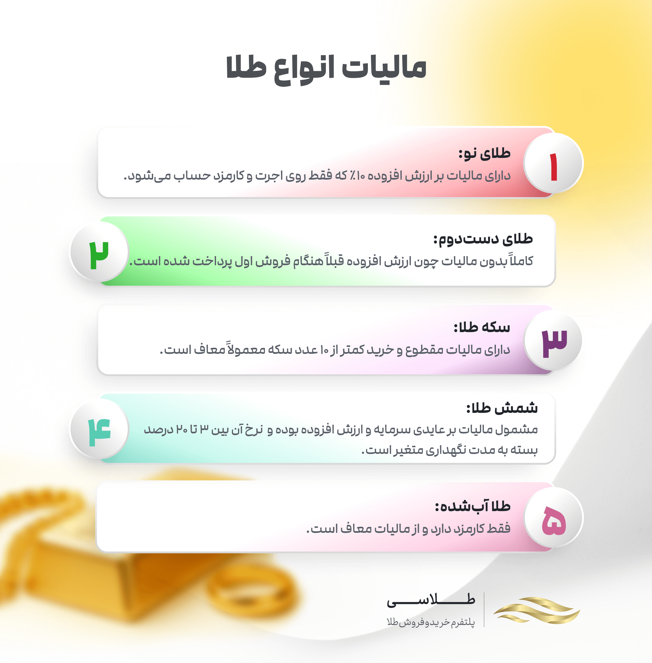 مالیات انواع طلا