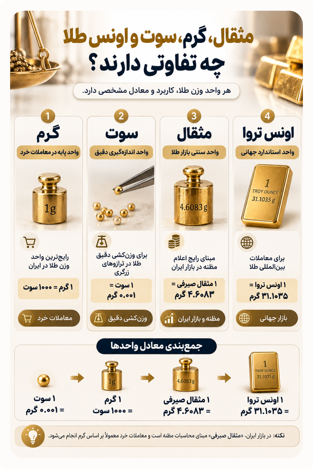 مقایسه واحدهای اندازهگیری طلا