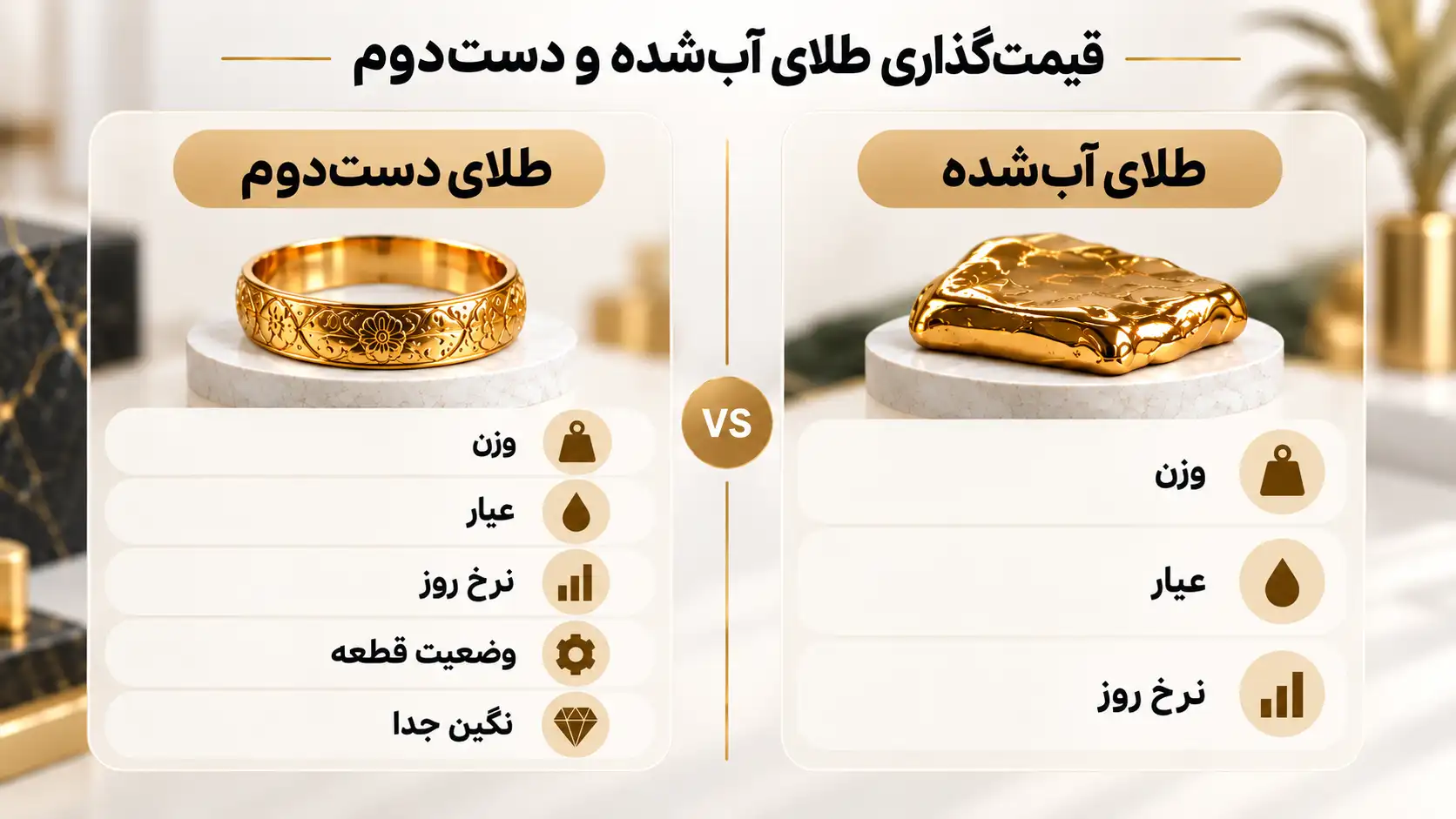 مقایسه قیمتگذاری طلای آب شده و دست دوم