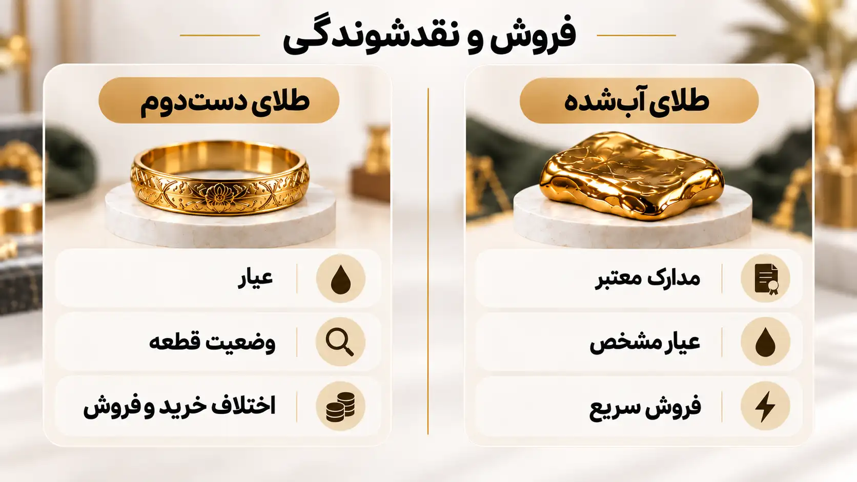 مقایسه فروش و نقدشوندگی طلای آب شده و دست دوم