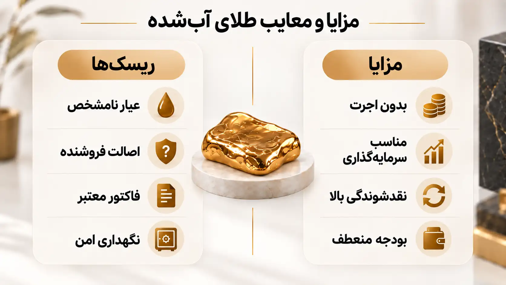 مزایا و ریسکهای خرید طلای آب شده